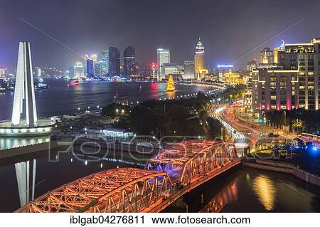 Waterfront The Bund with skyline at night, Shanghai, China, Asia View Large Photo Image Stock Image - Waterfront The Bund with skyline at night, Shanghai, China, Asia. Fotosearch