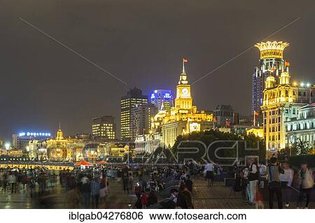 Waterfront The Bund with skyline at night, Shanghai, China, Asia View Large Photo Image Stock Photograph - Waterfront The Bund with skyline at night, Shanghai, China, Asia. Fotosearch