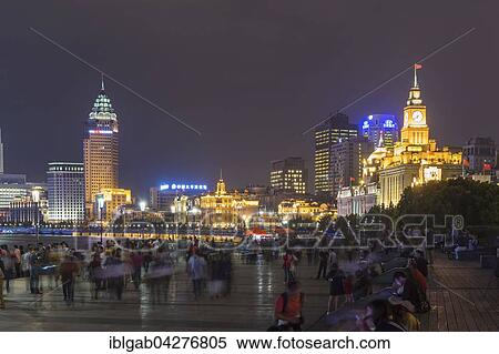 Stock Photography - Waterfront The Bund with skyline at night, Shanghai, China, Asia. Fotosearch