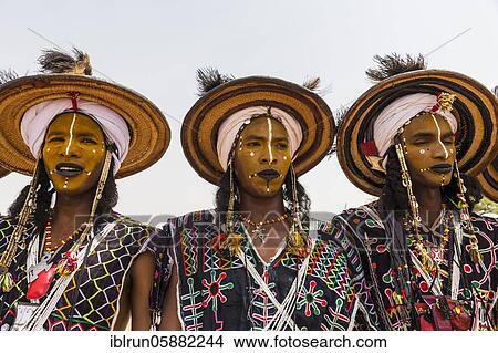 Wodaabe-Bororo men with faces painted at the annual Gerewol festival, courtship ritual competition among the Woodaabe Fula people, Niger, Africa View Large Photo Image Picture - Wodaabe-Bororo men with faces painted at the annual Gerewol festival, courtship ritual competition among the Woodaabe Fula people, Niger, Africa. Fotosearch