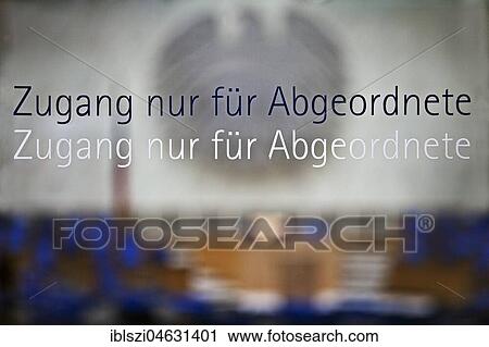 Stock Image - Writing Access only for Members of Parliament in the Plenary Chamber of the Bonn Bundestag, Bonn, Rhineland, North Rhine-Westphalia, Germany, Europe. Fotosearch