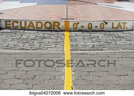 Yellow equator line, marking zero degrees latitude, Equator Monument La Mitad del Mundo, center of the world, San Antonio de Pichincha, Pichincha Province, Ecuador, South America View Large Photo Image Stock Photograph - Yellow equator line, marking zero degrees latitude, Equator Monument La Mitad del Mundo, center of the world, San Antonio de Pichincha, Pichincha Province, Ecuador, South America. Fotosearch