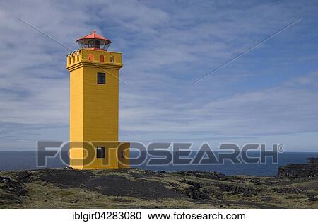 Yellow Lighthouse Skalasnagi, Iceland, Europe View Large Photo Image Stock Image - Yellow Lighthouse Skalasnagi, Iceland, Europe. Fotosearch