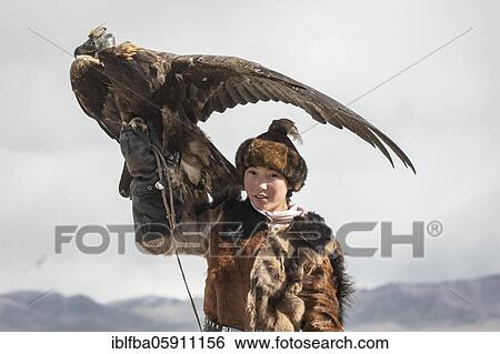 Young eagle hunter with her female eagle, Olgii, Mongolia, Asia View Large Photo Image Stock Photograph - Young eagle hunter with her female eagle, Olgii, Mongolia, Asia. Fotosearch