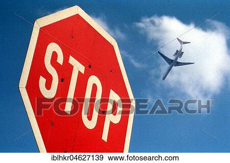 Aircraft noise, aircraft via stop sign, Berlin, Germany, Europe View Large Photo Image Stock Photo - Aircraft noise, aircraft via stop sign, Berlin, Germany, Europe. Fotosearch
