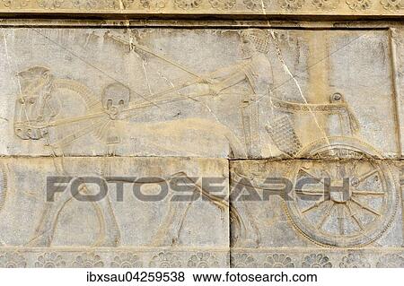 Antikes Relief der Achameniden, Perser steuert Kutsche, Apadana, Palast, archaologische Ausgrabungsstatte, altpersische Residenzstadt Persepolis, UNESCO Weltkulturerbe, Provinz Fars, Iran View Large Photo Image Stock Photo - Antikes Relief der Achameniden, Perser steuert Kutsche, Apadana, Palast, archaologische Ausgrabungsstatte, altpersische Residenzstadt Persepolis, UNESCO Weltkulturerbe, Provinz Fars, Iran. Fotosearch