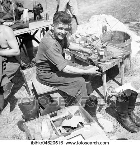 Stock Photograph - Approx. 1939, 1941, training Wehrmacht, shoemaker at work, Ulm, Germany, Europe. Fotosearch