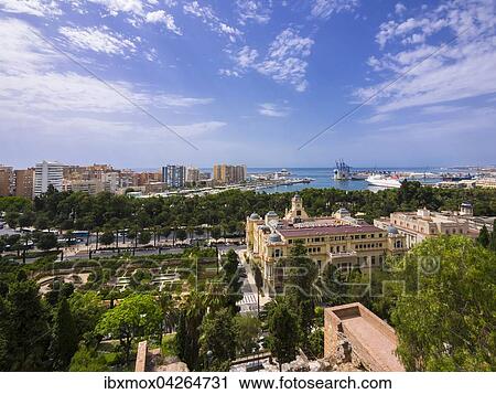 Ausblick von der Festung Alcazaba auf das Rathaus, El Ayountamiento, Malaga, Provinz Malaga, Andalusien, Spanien, Europa View Large Photo Image Stock Image - Ausblick von der Festung Alcazaba auf das Rathaus, El Ayountamiento, Malaga, Provinz Malaga, Andalusien, Spanien, Europa. Fotosearch