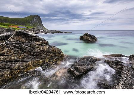 Brandung an felsiger Kuste und Sandstrand bei Myrland, Flakstadoya, Lofoten, Norwegen, Europa View Large Photo Image Stock Image - Brandung an felsiger Kuste und Sandstrand bei Myrland, Flakstadoya, Lofoten, Norwegen, Europa. Fotosearch
