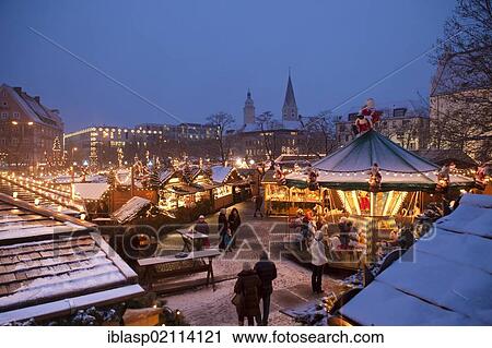 Stock Image - Christmas market, Ingolstadt, Upper Bavaria, Bavaria, Germany, Europe. Fotosearch