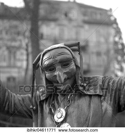 Stock Image - Dressed up man, carnival, around 1950, Freiburg, Germany, Europe. Fotosearch