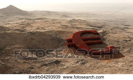 Stock Photo - Eurosymbol rostet in der Wuste. Fotosearch