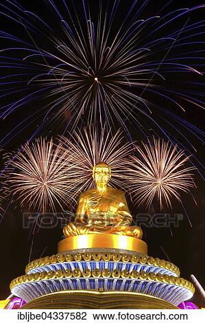 Fireworks at the Wat Phra Dhammakaya temple, Golden statue of Phra Mongkol Thepmuni, Phramongkolthepmuni, Khlong Luang District, Pathum Thani, Bangkok, Thailand, Asia *** IMPORTANT: Image may not be used in a negative context with the Dhammakaya... View Large Photo Image Stock Image - Fireworks at the Wat Phra Dhammakaya temple, Golden statue of Phra Mongkol Thepmuni, Phramongkolthepmuni, Khlong Luang District, Pathum Thani, Bangkok, Thailand, Asia *** IMPORTANT: Image may not be used in a negative context with the Dhammakaya.... Fotosearch