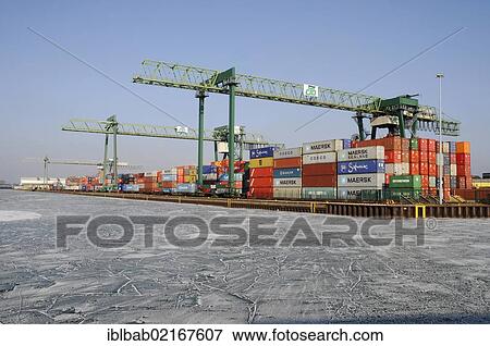Frozen, icy harbour, container terminal, inland port, Dortmund, Ruhr Area, North Rhine-Westphalia, Germany, Europe, PublicGround, Europe View Large Photo Image Stock Photo - Frozen, icy harbour, container terminal, inland port, Dortmund, Ruhr Area, North Rhine-Westphalia, Germany, Europe, PublicGround, Europe. Fotosearch