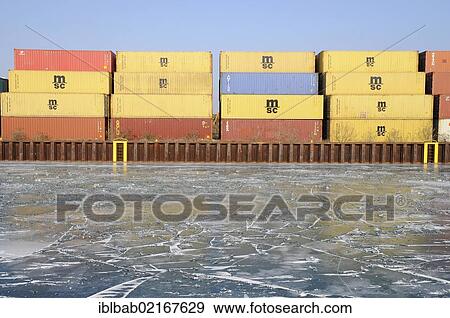Frozen, icy harbour, container terminal, inland port, Dortmund, Ruhr Area, North Rhine-Westphalia, Germany, Europe, PublicGround, Europe View Large Photo Image Stock Photo - Frozen, icy harbour, container terminal, inland port, Dortmund, Ruhr Area, North Rhine-Westphalia, Germany, Europe, PublicGround, Europe. Fotosearch