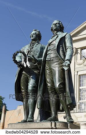 Stock Photo - Goethe-Schiller-Denkmal vor dem Deutschen Nationaltheater, Weimar, Thuringen, Deutschland, Europa. Fotosearch