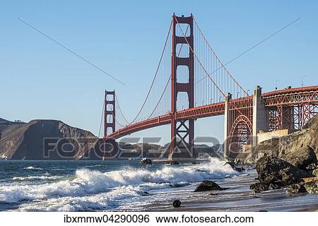 Stock Photograph - Golden Gate Bridge, Marshall Strand, Marshall's Beach, Felsenkuste, San Francisco, USA, Nordamerika. Fotosearch