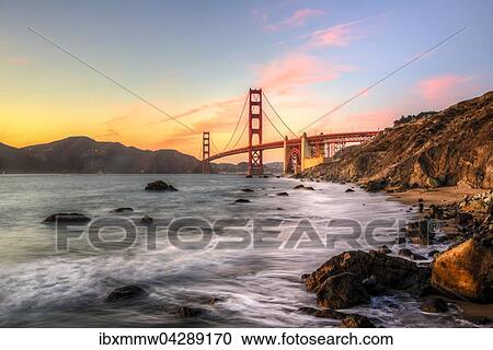 Golden Gate Bridge, Sonnenuntergang, Marshall Strand, Marshall's Beach, Felsenkuste, San Francisco, USA, Nordamerika View Large Photo Image Stock Image - Golden Gate Bridge, Sonnenuntergang, Marshall Strand, Marshall's Beach, Felsenkuste, San Francisco, USA, Nordamerika. Fotosearch