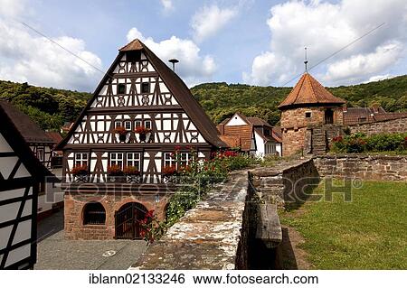 Historic town hall in Doerrenbach with defensive walls and towers of the fortified church, Southern Palatinate, Pfalz, Rhineland-Palatinate, Germany, Europe View Large Photo Image Stock Photograph - Historic town hall in Doerrenbach with defensive walls and towers of the fortified church, Southern Palatinate, Pfalz, Rhineland-Palatinate, Germany, Europe. Fotosearch