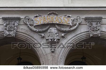 Stock Photo - Historical savings bank, lettering on the facade, Weimar old town, Weimar, Thuringia, Germany, Europe. Fotosearch