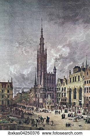 Historische Stadtansicht, kolorierter Stahlstich, Langer Markt in Danzig um 1820, Polen, Europa View Large Photo Image Stock Photograph - Historische Stadtansicht, kolorierter Stahlstich, Langer Markt in Danzig um 1820, Polen, Europa. Fotosearch