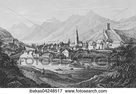 Historische Stadtansicht, Meran um 1850, Sudtirol, Italien, Europa View Large Photo Image Stock Photo - Historische Stadtansicht, Meran um 1850, Sudtirol, Italien, Europa. Fotosearch