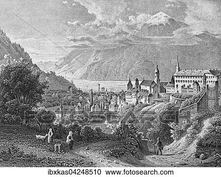 Historische Stadtansicht, Stahlstich, Chur um 1850, Kanton Graubunden, Schweiz, Europa View Large Photo Image Stock Image - Historische Stadtansicht, Stahlstich, Chur um 1850, Kanton Graubunden, Schweiz, Europa. Fotosearch