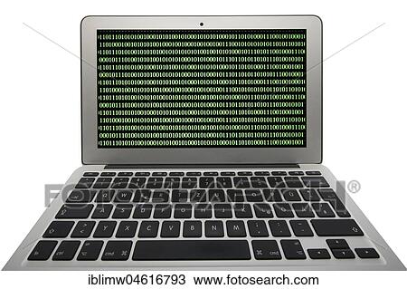 Stock Image - Laptop with binary code, symbol image of cybercrime, data protection. Fotosearch