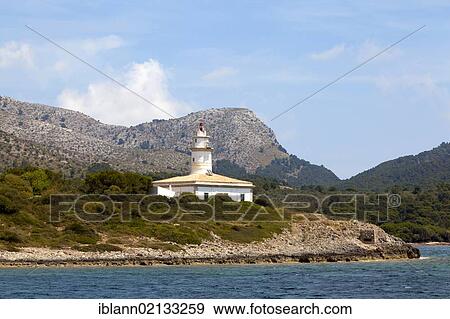 Stock Photo - Lighthouse on the island of Alcanada, Majorca, Balearic Islands, Spain, Europe. Fotosearch