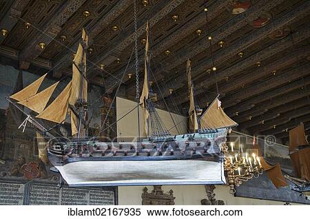 Model warship hanging from the ceiling of the upper town hall, festival room in the historic town hall, UNESCO World Heritage Site, Bremen, Germany, Europe View Large Photo Image Stock Photography - Model warship hanging from the ceiling of the upper town hall, festival room in the historic town hall, UNESCO World Heritage Site, Bremen, Germany, Europe. Fotosearch