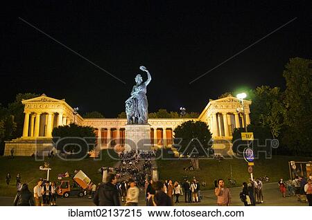 Oktoberfest, Wiesn, statue of Bavaria and Hall of Fame at night, Munich, Bavaria, Germany, Europe View Large Photo Image Stock Photography - Oktoberfest, Wiesn, statue of Bavaria and Hall of Fame at night, Munich, Bavaria, Germany, Europe. Fotosearch