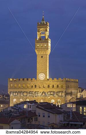 Picture - Palazzo Vecchio, Blaue Stunde, Florenz, Toskana, Italien, Europa. Fotosearch