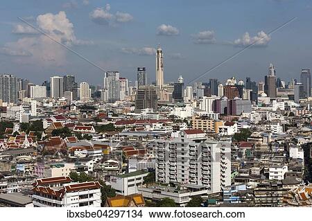Panorama-Blick, Skyline vom Grand China Princess Hotel, Stadtansicht mit Baiyoke Tower, Chinatown, Bangkok, Thailand, Asien View Large Photo Image Picture - Panorama-Blick, Skyline vom Grand China Princess Hotel, Stadtansicht mit Baiyoke Tower, Chinatown, Bangkok, Thailand, Asien. Fotosearch