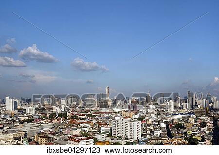 Panorama-Blick, Skyline vom Grand China Princess Hotel, Stadtansicht mit Baiyoke Tower, Chinatown, Bangkok, Thailand, Asien View Large Photo Image Stock Image - Panorama-Blick, Skyline vom Grand China Princess Hotel, Stadtansicht mit Baiyoke Tower, Chinatown, Bangkok, Thailand, Asien. Fotosearch