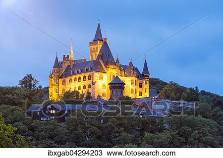 Schloss Wernigerode in der Abenddammerung, Wernigerode, Harz, Sachsen-Anhalt, Deutschland, Europa View Large Photo Image Stock Image - Schloss Wernigerode in der Abenddammerung, Wernigerode, Harz, Sachsen-Anhalt, Deutschland, Europa. Fotosearch
