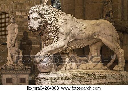 Skulptur, antiker Lowe bei Nacht, Marmorstatue vor der Loggia dei Lanzi, Piazza della Signoria, Florenz, Toskana, Italien, Europa View Large Photo Image Stock Photo - Skulptur, antiker Lowe bei Nacht, Marmorstatue vor der Loggia dei Lanzi, Piazza della Signoria, Florenz, Toskana, Italien, Europa. Fotosearch