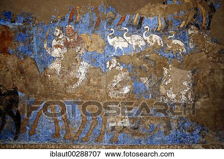 Stock Photo - Sogdic wall painting wedding procession in the Museum of Afrasiab Samarkand Uzbekistan. Fotosearch