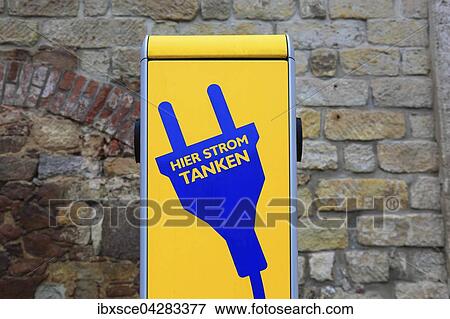 Stock Photo - Stromtankstelle fur Elektroautos, Meissen, Sachsen, Deutschland, Europa. Fotosearch