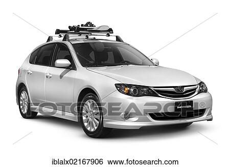 Subaru Impreza 2 5i 5 Door Car With A Snowboard On The Roof Rack Stock Photograph