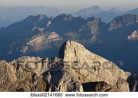 Summit of Naedliger Mountain in the Alpstein Mountains facing the Alvier Group and Pizol Mountain in the evening, Appenzell Outer Rhodes, Switzerland, Europe, PublicGround, Europe View Large Photo Image Stock Photography - Summit of Naedliger Mountain in the Alpstein Mountains facing the Alvier Group and Pizol Mountain in the evening, Appenzell Outer Rhodes, Switzerland, Europe, PublicGround, Europe. Fotosearch