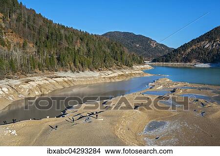 Sylvensteinspeicher, Niedrigwasser mit Grundmauern alter Gebaude, Bayern, Oberbayern, Deutschland, Europa View Large Photo Image Picture - Sylvensteinspeicher, Niedrigwasser mit Grundmauern alter Gebaude, Bayern, Oberbayern, Deutschland, Europa. Fotosearch