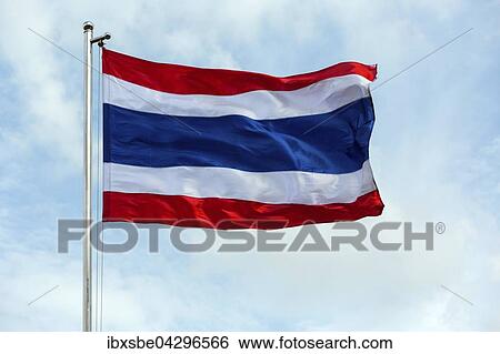 Thailandische Flagge, Thailand Fahne weht im Wind, Thailand, Asien View Large Photo Image Stock Photograph - Thailandische Flagge, Thailand Fahne weht im Wind, Thailand, Asien. Fotosearch