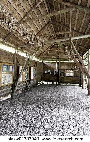 Stock Image - Tobacco barn with information boards about tobacco cultivation on Langeland, Denmark, Europe. Fotosearch