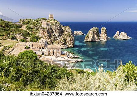 Tonnara di Scopello, Scopello, Castellammare del Golfo, Provinz Trapani, Sizilien, Italien, Europa View Large Photo Image Picture - Tonnara di Scopello, Scopello, Castellammare del Golfo, Provinz Trapani, Sizilien, Italien, Europa. Fotosearch