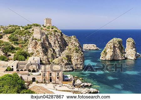 Tonnara di Scopello, Scopello, Castellammare del Golfo, Provinz Trapani, Sizilien, Italien, Europa View Large Photo Image Stock Photo - Tonnara di Scopello, Scopello, Castellammare del Golfo, Provinz Trapani, Sizilien, Italien, Europa. Fotosearch