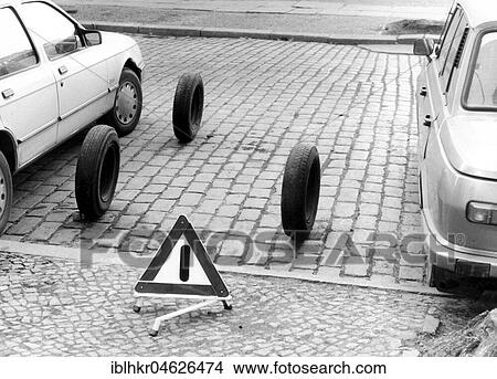 Tyres on parking lot, approx. 1980s, East Berlin, GDR, Germany, Europe View Large Photo Image Picture - Tyres on parking lot, approx. 1980s, East Berlin, GDR, Germany, Europe. Fotosearch