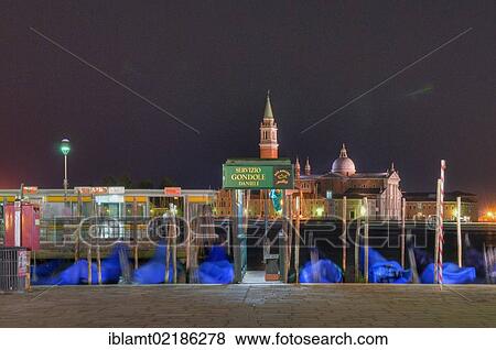 View from Piazza San Marco, St. Mark's Square, over gondolas at night towards the Church of San Giorgio, Canale di San Marco, Venice, Veneto, Italy, Europe View Large Photo Image Stock Photo - View from Piazza San Marco, St. Mark's Square, over gondolas at night towards the Church of San Giorgio, Canale di San Marco, Venice, Veneto, Italy, Europe. Fotosearch