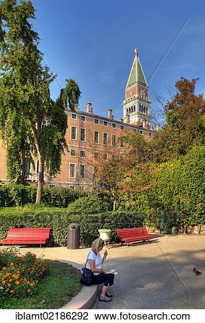 View towards the Campanile di San Marco, St. Mark's Tower, built from 888-911, symbol of the city on St. Mark's Square, seen from Giardini Ex Reali, Venice, Veneto, Italy, Europe View Large Photo Image Stock Image - View towards the Campanile di San Marco, St. Mark's Tower, built from 888-911, symbol of the city on St. Mark's Square, seen from Giardini Ex Reali, Venice, Veneto, Italy, Europe. Fotosearch