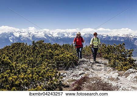 Wanderer auf dem Gipfel der Wiggerspitz, Cima Roccapiana, Blick ins Nonstal und auf Brentagruppe, Trentino, Trentino-Sudtirol, Alpen, Italien, Europa View Large Photo Image Stock Photo - Wanderer auf dem Gipfel der Wiggerspitz, Cima Roccapiana, Blick ins Nonstal und auf Brentagruppe, Trentino, Trentino-Sudtirol, Alpen, Italien, Europa. Fotosearch
