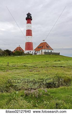 Stock Image - Westerheversand Lighthouse on the Eiderstedt Peninsula, North Frisia, Schleswig-Holstein, Germany, Europe. Fotosearch